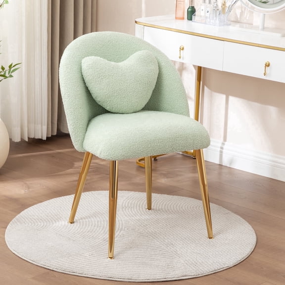 Hobooment Makeup Chair Comfy Vanity Stool for Bedroom, Living Room or Home Office Compact Accent Chair Small Office Chair with teddy fabric, Green