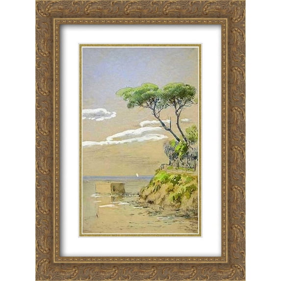 Hoca Ali Riza 2x Matted 18x24 Gold Ornate Framed Art Print 'Suluboya'