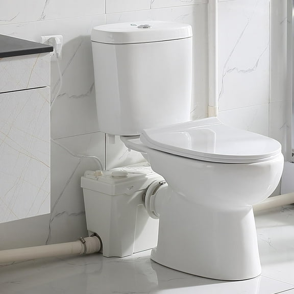 Hocanflo 1.6 GPF Floor Mounted Toilet, White Porcelain and Stainless Steel, Round, 25.4 x 14.8 x 29.3 Inches