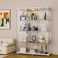 thumbnail image 1 of HOCCOT 4 Shelf Glass Display Cabinet with 12 Color LED Lights and Remote Control Wine Cabinet-White, 1 of 9