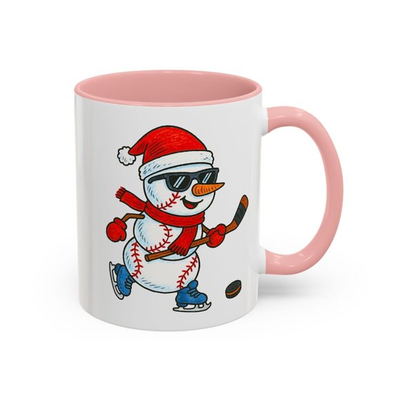Hockenowman CH1Ristmas Mug, Funnpor Coffee Cup, SA1nta Hat H1oliday Gift, Baseball Snowman Hockey Player, Winter s Mug