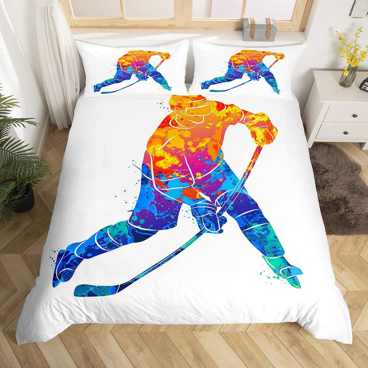 Hockey Bedding Set Cool Sport Theme Quilt Cover Soft Microfiber Sports