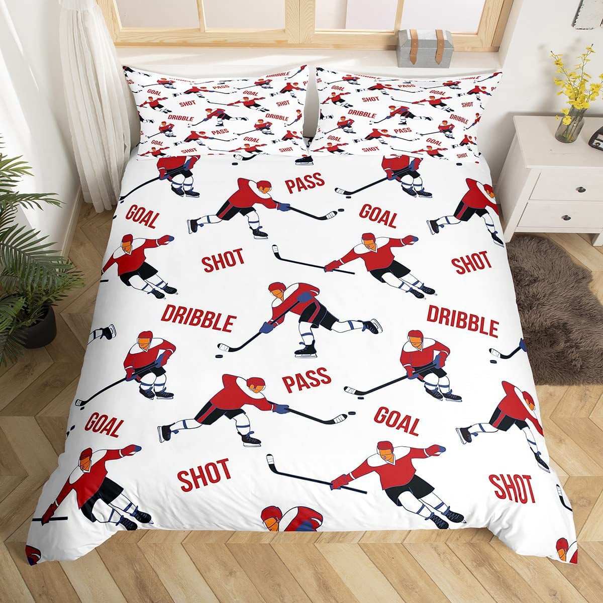 Hockey Bedding Sets for Teenage Boys Bedroom, Sports Theme Duvet Cover