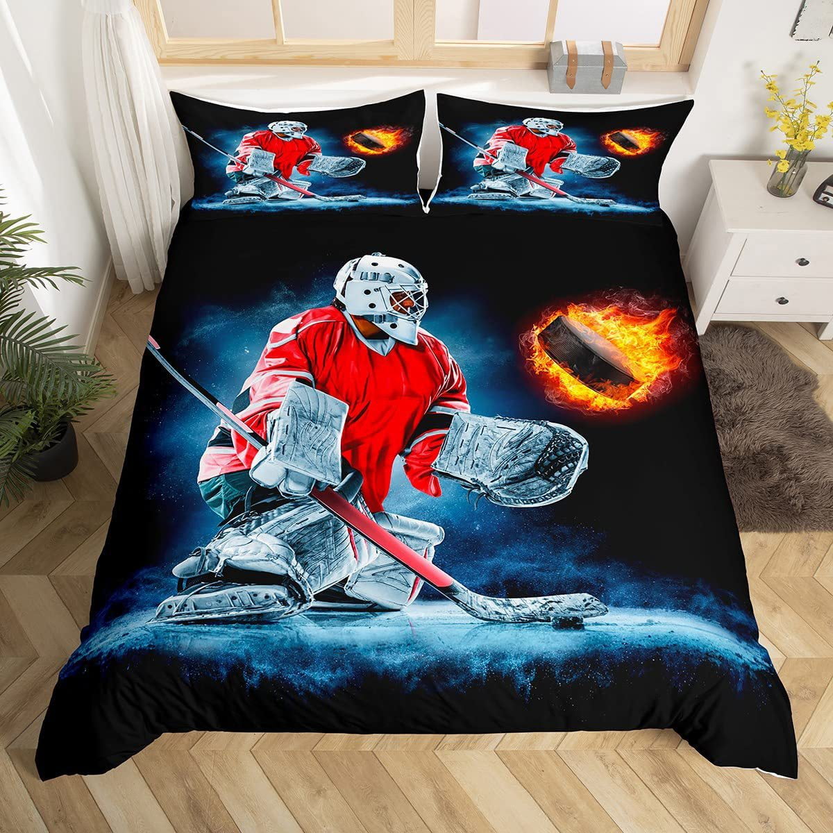 Hockey Bedding Sets for Teenage Boys Bedroom, Sports Theme Duvet Cover