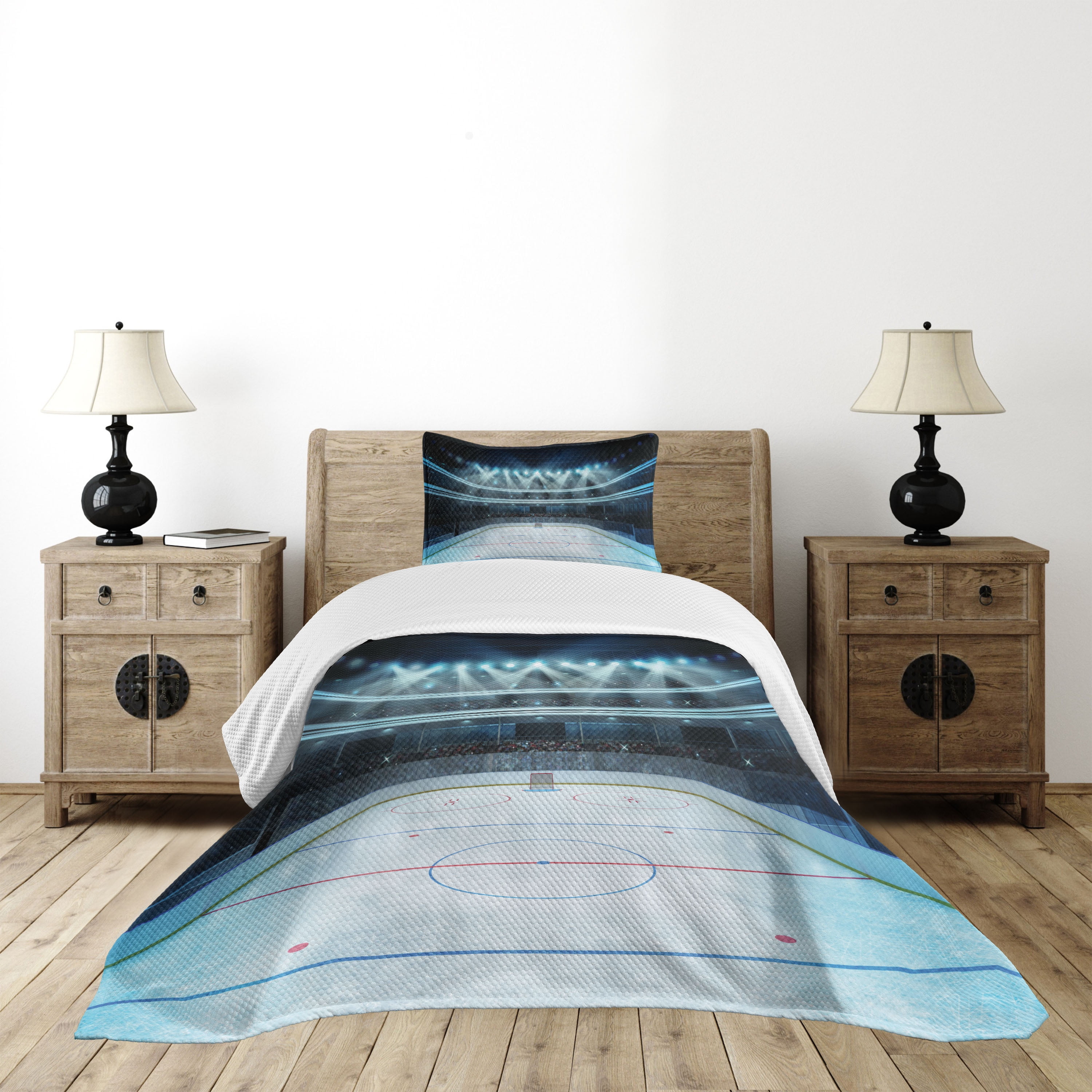 Hockey Bedspread Set Twin Size, Photo of a Sports Arena Full of People