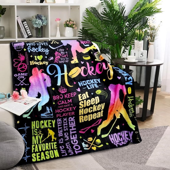 Hockey Blanket Gifts for Boys Girls, Hockey Lovers Throw Blanket Super Soft Lightweight Travel Bed Sofa Blankets for Sport Fans Kids Adults Player Coach, 50 × 60 Inch