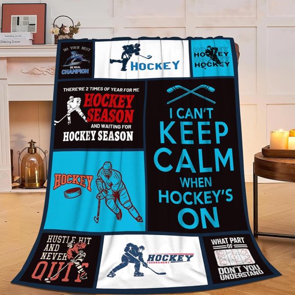 Hockey Blanket Super Soft Warm Ice Hockey Fleece Throw Blanket Gift for Hockey Lovers Men Boys Cozy Fluffy Plush Stuff Lightweight Flannel Gifts Blankets for Kids Adults 50"X40"