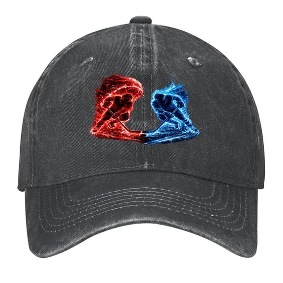 Hockey Clash Baseball Cap,Adjustable Denim Hat for Women Men Teachers Mom,Black