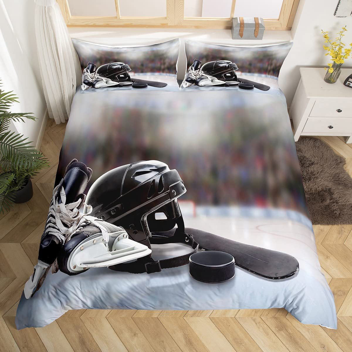 Hockey Comforter Cover 3D Printed Sports Theme Bedding Set Ball Games