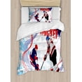 thumbnail image 1 of Hockey Duvet Cover Set Twin Size, Two Ice Hockey Players in Cartoon Style on Grunge Abstract Skating Rink Backdrop, Decorative 2 Piece Bedding Set with 1 Pillow Sham, Multicolor, by Ambesonne, 1 of 3