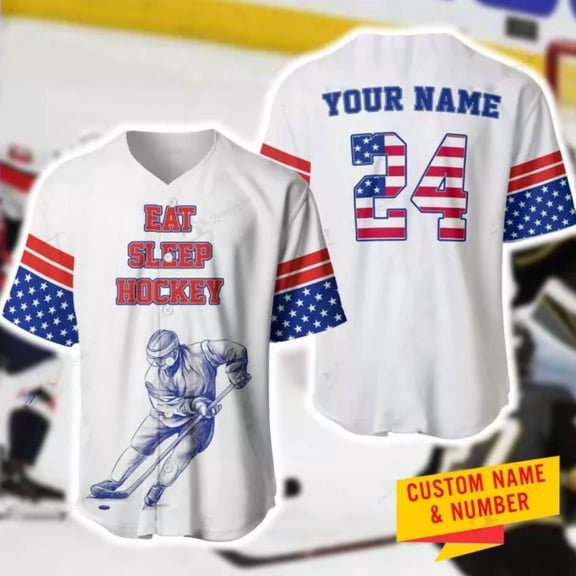 Hockey Eat Sleep Player Custom Name And Number Baseball Jersey Shirt 3d - Hot Sale 2026