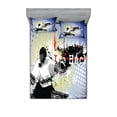 thumbnail image 1 of Hockey Fitted Sheet & Pillow Sham Set, Retro Halftone Style Backdrop Player Snowflakes and Cityscape Silhouette, Decorative Printed 6 Piece Bedding Decor Set, King, Multicolor, by Ambesonne, 1 of 3