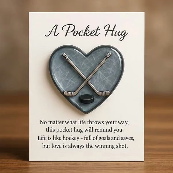 Hockey Gift Card under $5! Cagogo Hockey Theme Pocket Token Gift, Crossed Sticks Heart Shape Inspiration Card, Sports Motivational Gift, Team Encouragement Pocket Charm