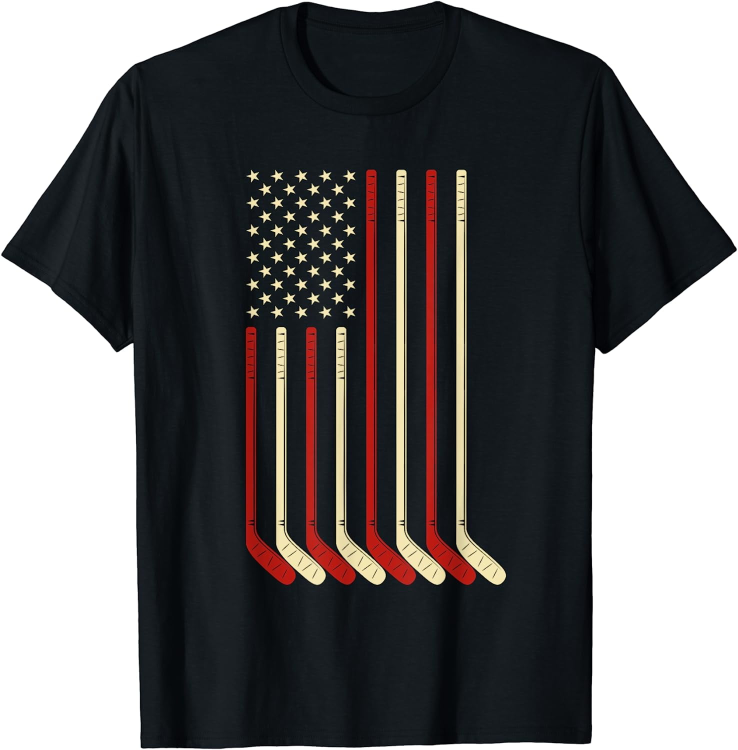 Hockey Goalie Gift USA Flag Hockey Stick Ice Hockey TShirt Black Large