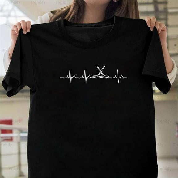 Hockey Heartbeat Minimalist Sports Lover Gift EKG Line Unisex T-Shirt, up to size 5XL