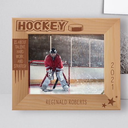 Hockey Is About Talent, Hard Work Personalized Wooden Frame-10" x 8" Brown Horizontal