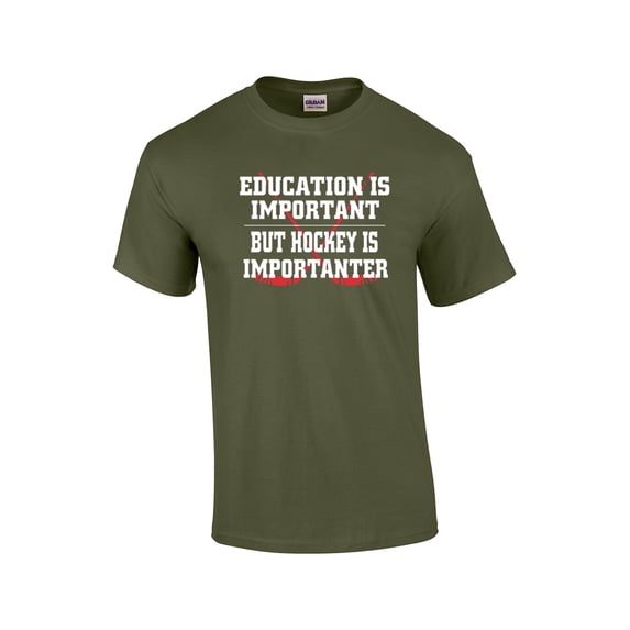 Hockey Is Important But Education is Importanter T-shirt Sports Athletics Humor Funny Humorous Ice Skating Puck Rink-Military-Small