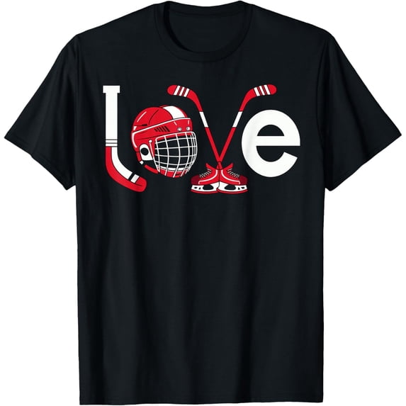 Hockey Love Valentine Ice Skates Sticks Heart T-Shirt
