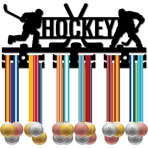 Hockey Medal Holder Display Medal Hanger Rack Hockey Player Medal Display Stand Acrylic Wall-Mounted with 12 Separate Hooks Hang 0ver 40+ Medals DIY for Hockey Players Black 11.45.1inch