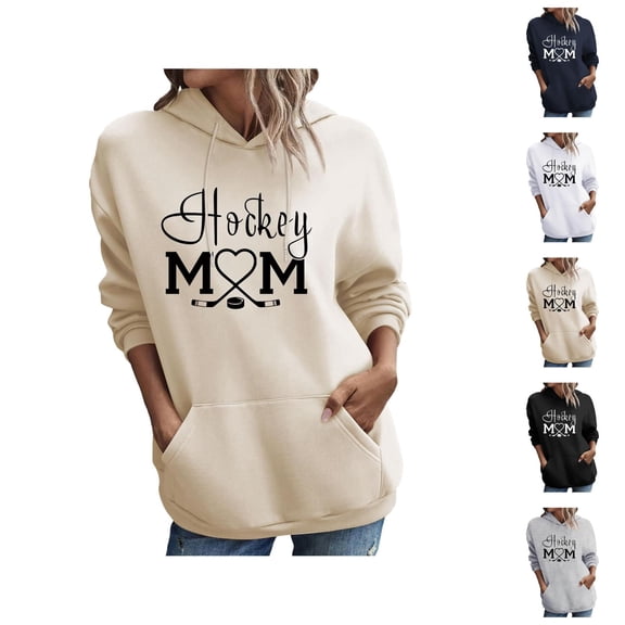 Hockey Mom Sweatshirt for Women 2026 Fall Winter Casual Long Sleeve Graphic Hoodie Hockey Mom Shirt Pullover Top with Pockets