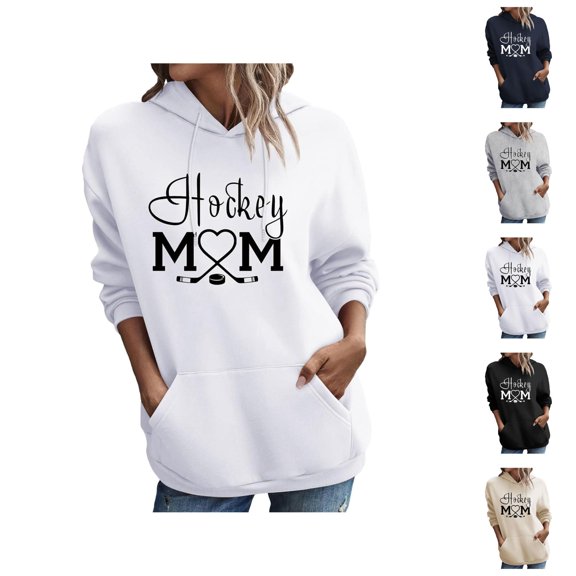 Hockey Mom Sweatshirt for Women 2026 Fall Winter Casual Long Sleeve Graphic Hoodie Pullover Top Hockey Mom Shirt with Pockets