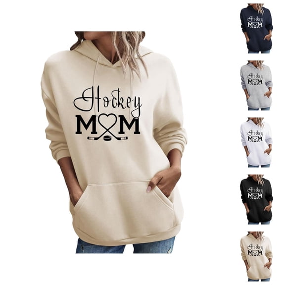 Hockey Mom Sweatshirt for Women 2026 Fall Winter Casual Long Sleeve Graphic Hoodie Pullover Top Hockey Mom Shirt with Pockets