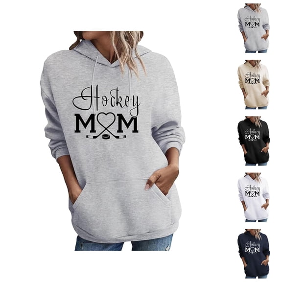 Hockey Mom Sweatshirt for Women 2026 Fall Winter Trendy Long Sleeve Graphic Hoodie with Pockets Pullover Top Hockey Mom Shirt