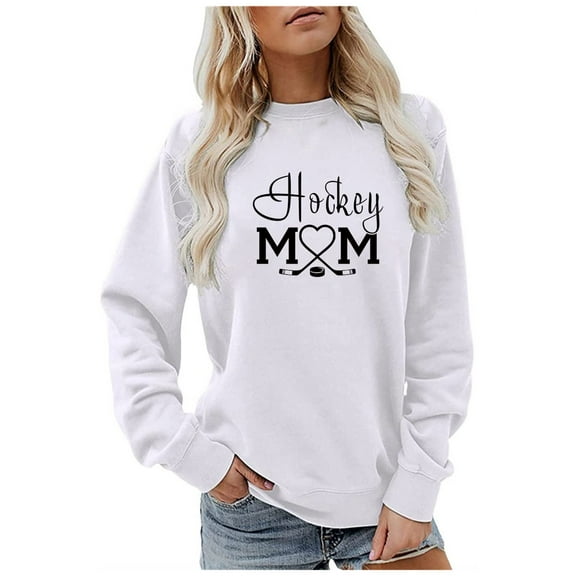 Hockey Mom Sweatshirt for Women Oversized Letter Print Drop Shoulder Tops Crewneck Lightweight Fashion Pullover Shirts
