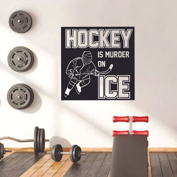 Hockey Is Murder On Ice Ice Hockey Quotes Quote Motivational Quotes Sport Quotes Wall Sticker Vinyl Decal Home Decor For Home Room Living Room Bedroom Decoration Sticker Decal Size (40x40 inch)