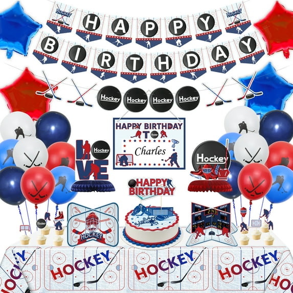 Hockey Party Decorations Kids Birthday Cake Toppers by Hegbolke