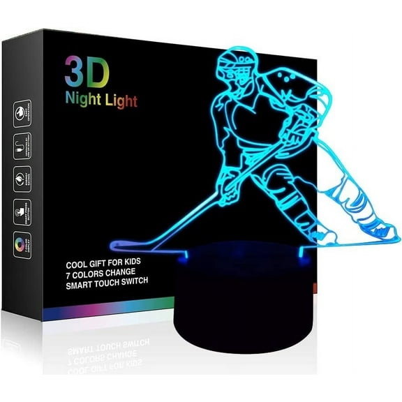 Hockey Player 3D Lamp Night Lights for Kids 7 LED Color Changing Touch Table Desk Lamps Lighting Cool Toys Gifts Birthday Xmas Decoration for Sports Hockey Fan