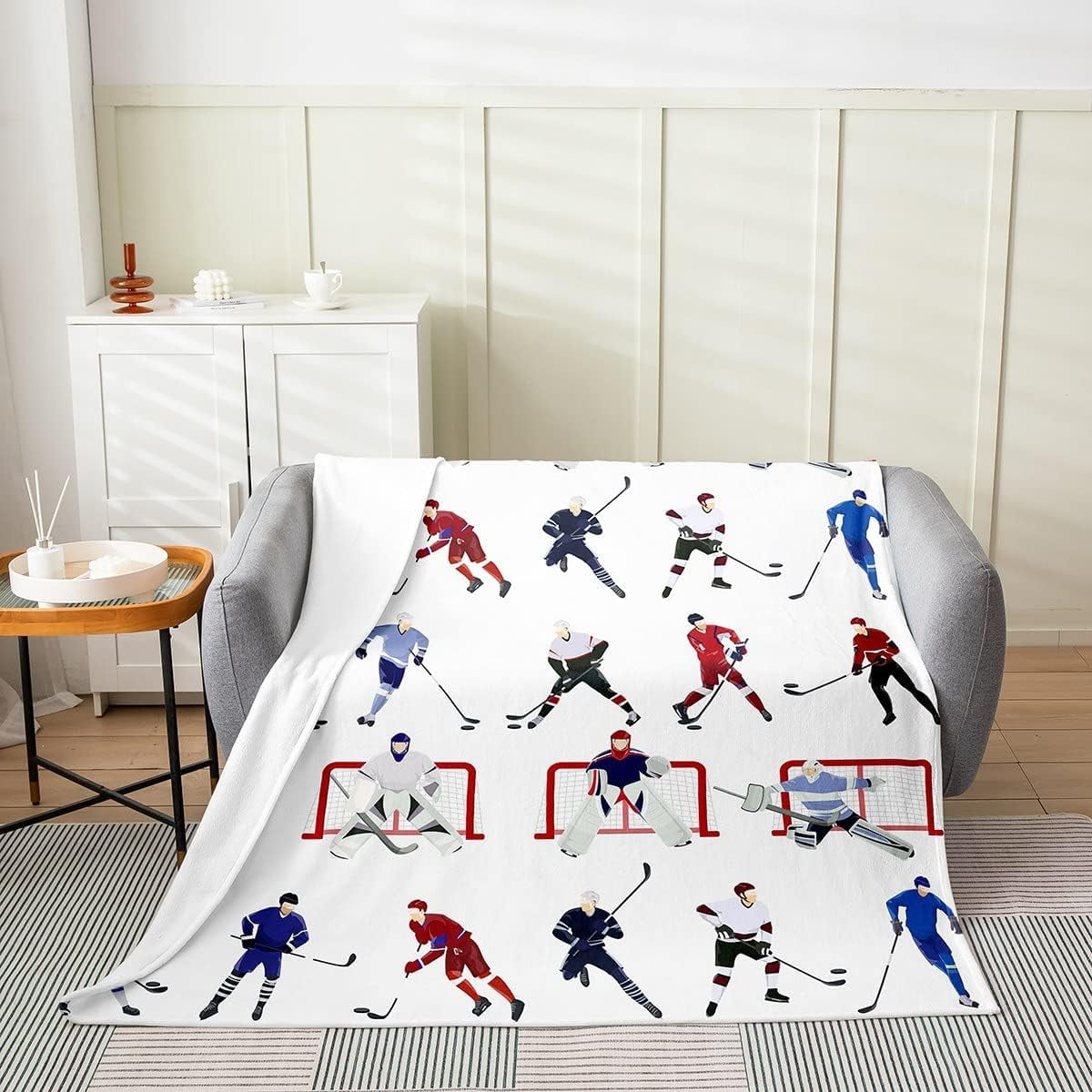 Hockey Player All Season Bed Blanket Kids,Sports Fleece Throw Blanket