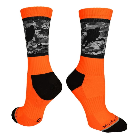 Hockey Player Crew Socks (Neon Orange/Black Camo, Large)