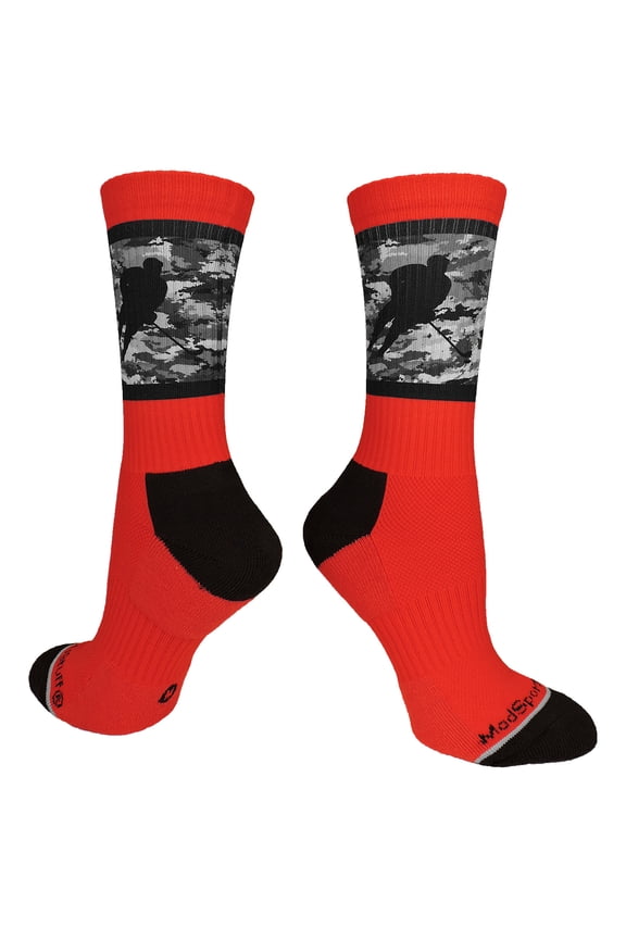 Hockey Player Crew Socks (Red/Black Camo, Large)