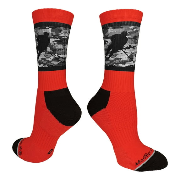 Hockey Player Crew Socks (Red/Black Camo, Small)