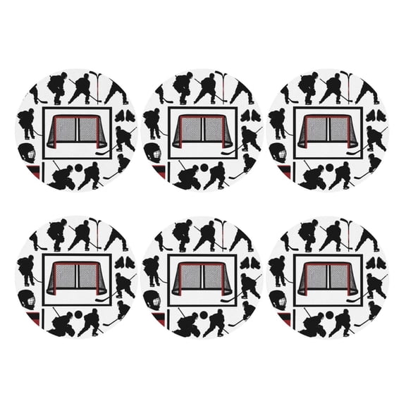 Hockey Player Leather Drink Coasters for Drinks (6 Pack) for Tabletop Protection Round Shape