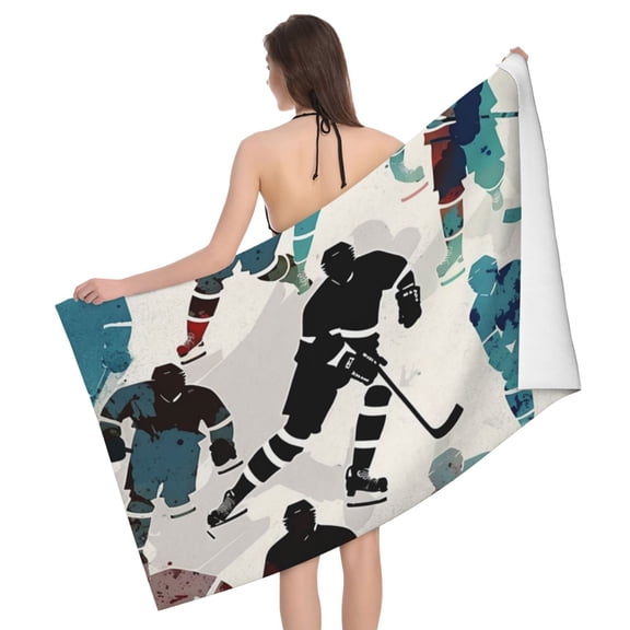 Hockey Players Vintage Beach Bath Towel Gym Spa Shower Towels Pool Soft 32" X 52" for Men Women