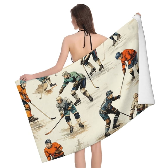 Hockey Players Vintage Cool Beach Bath Towel Gym Spa Shower Towels Pool Soft 32" X 52" for Men Women