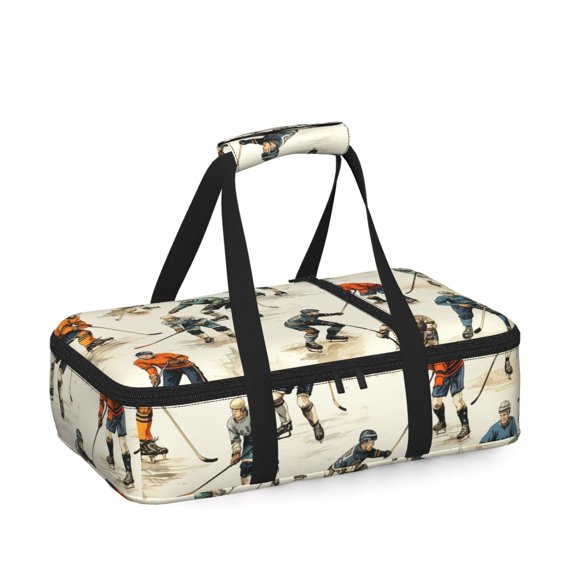 Hockey Players Vintage Cool Insulated Casserole Carrier for Hot Cold Food, Bakeware Potluck Thermal Lunch Bag for Lasagna, Parties, Tailgating