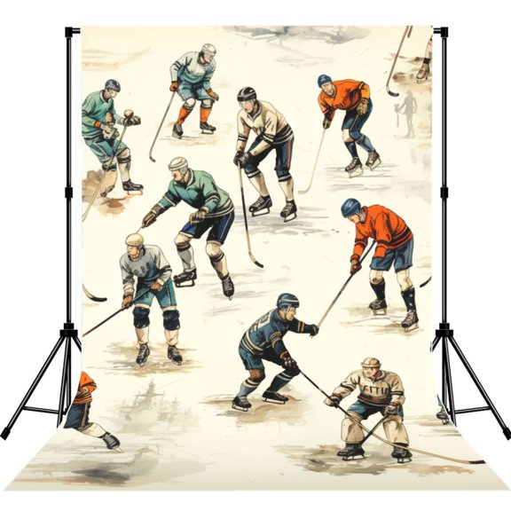 Hockey Players Vintage Cool Photography Backdrop 5x7Ft Background for Photo Studio Video Recording Birthday Party Wedding Home Decor