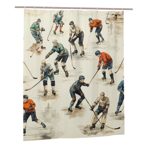 Hockey Players Vintage Cool Shower Curtain Set with Hooks Plastic Waterproof Bath Curtains 60X72 Inches for Bathroom Decor