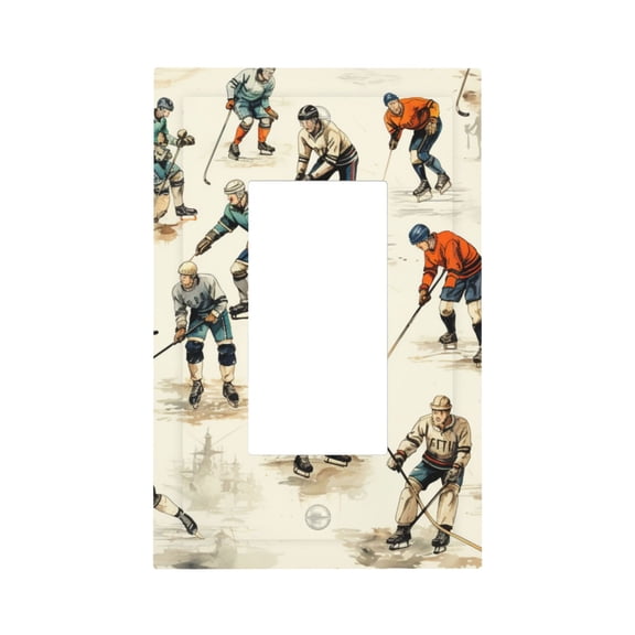 Hockey Players Vintage Cool Single Gang Wall Plate 1 Gang Decorative Electrical Outlet Light Switch Cover Switchplate