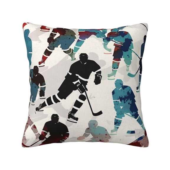 Hockey Players Vintage Decorative Throw Pillow Case Square Pillowcase Cushion Covers Sofa Couch Car Bedroom 18x18 Inch