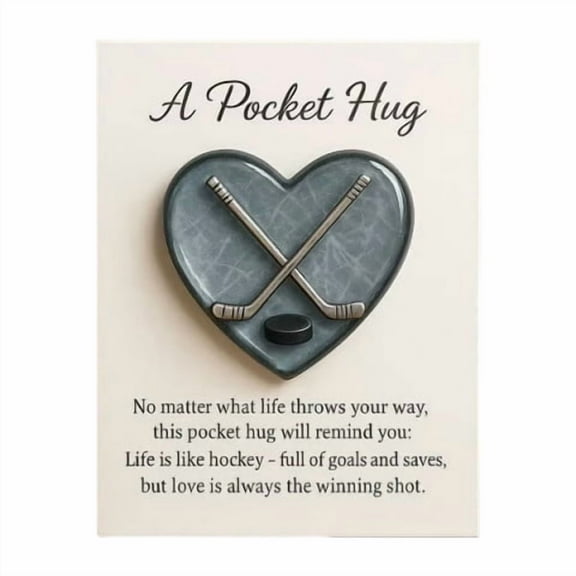 Hockey Pocket Gift Card Decoration, Heart Shaped Inspirational Keepsake with Crossed Sticks and Puck, Motivational Token for Teammates and Sports Fans