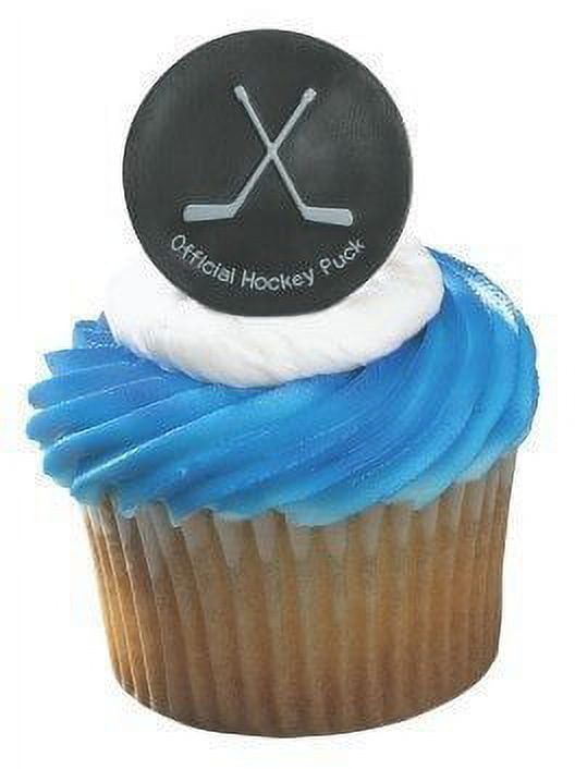 Hockey Puck Ring Cake Cupcake Topper (24-Pack)