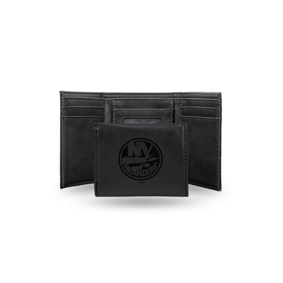 Hockey Rico Industries New York Islanders Black Laser Engraved Trifold Laser Engraved Tri-Fold Wallet - Men's Accessory