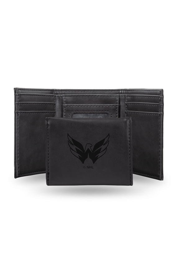 Hockey Rico Industries Washington Capitals Black Laser Engraved Trifold Laser Engraved Tri-Fold Wallet - Men's Accessory
