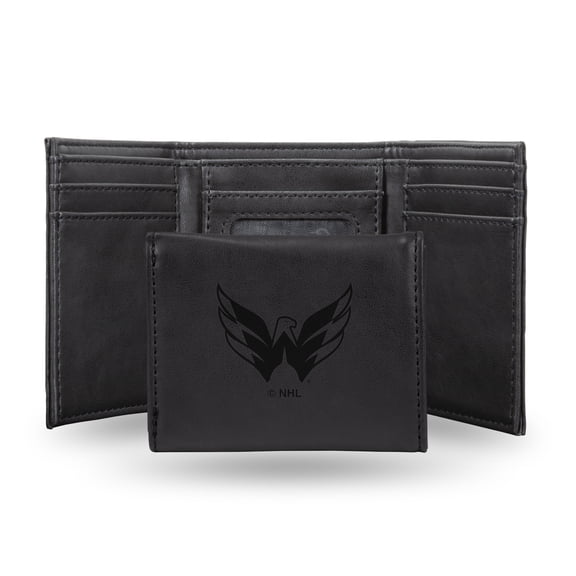 Hockey Rico Industries Washington Capitals Black Laser Engraved Trifold Laser Engraved Tri-Fold Wallet - Men's Accessory