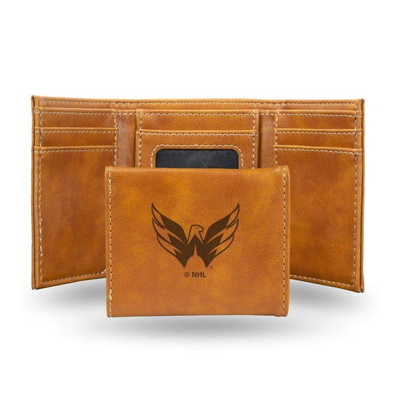 Hockey Rico Industries Washington Capitals Brown Laser Engraved Trifold Laser Engraved Tri-Fold Wallet - Men's Accessory