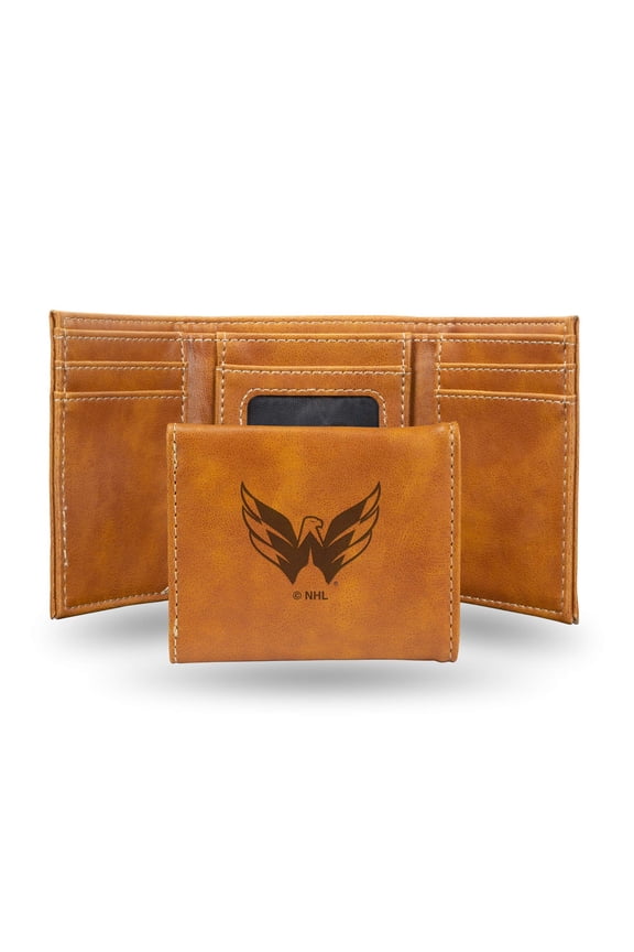 Hockey Rico Industries Washington Capitals Brown Laser Engraved Trifold Laser Engraved Tri-Fold Wallet - Men's Accessory